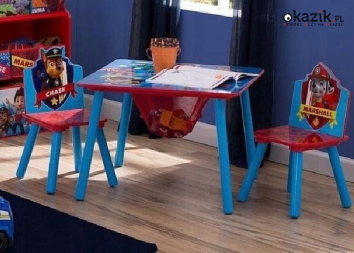 Do kreatywnych zabaw, rysowania, układania puzzli- stolik z krzesełkami z motywem Psiego Patrolu.