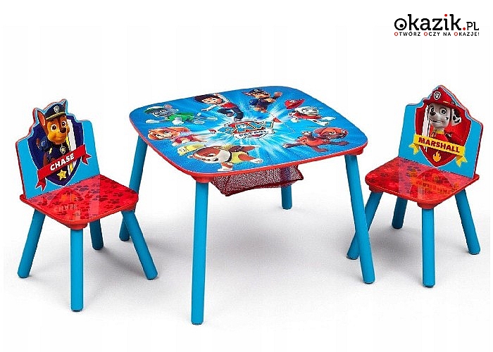 Do kreatywnych zabaw, rysowania, układania puzzli- stolik z krzesełkami z motywem Psiego Patrolu.