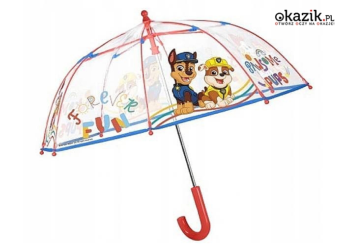 Urocza przezroczysta parasolka z grafiką przedstawiającą uwielbianych przez dzieci bohaterów Psiego Patrolu