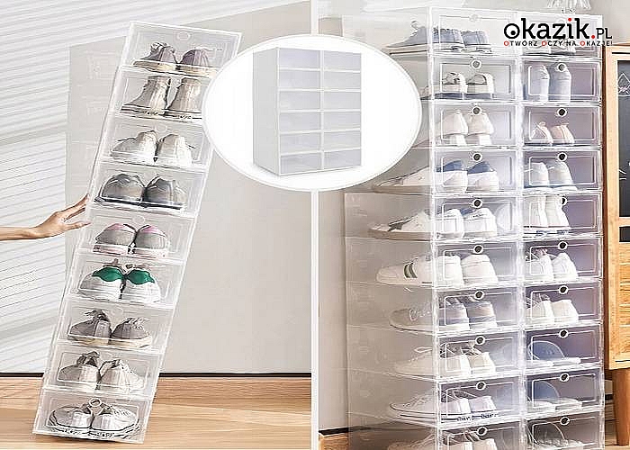 Poręczny zestaw pojemników na buty, dzięki którym zorganizujesz swoją przestrzeń