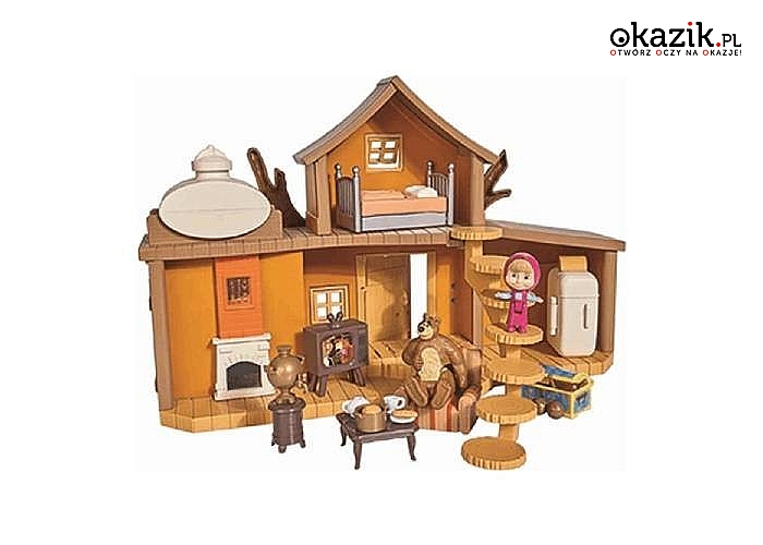 Dwupoziomowy domek Maszy i Niedźwiedzia z figurkami, to spełnienie marzeń każdego małego miłośnika tej bajki