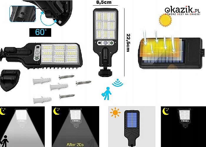 Inteligentny system oświetlenia zewnętrznego- solarna lampa turystyczna z czujnikiem ruchu i zmierzchu.
