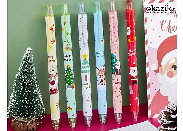 Poczuj magię zbliżających się świąt, zestaw sześciu długopisów z motywami świątecznymi