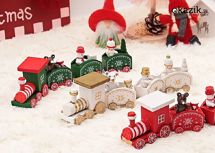 Ręcznie malowane, pociągi w świątecznym klimacie.