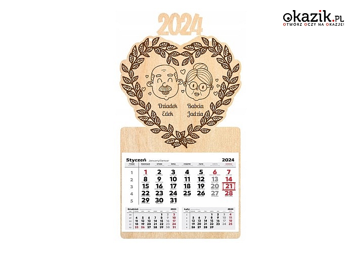 Drewniany kalendarz personalizowany na Dzień Babci i Dziadka