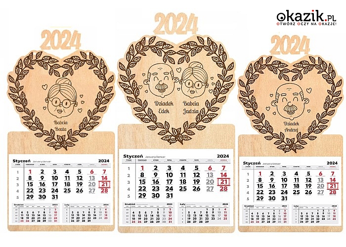 Drewniany kalendarz personalizowany na Dzień Babci i Dziadka