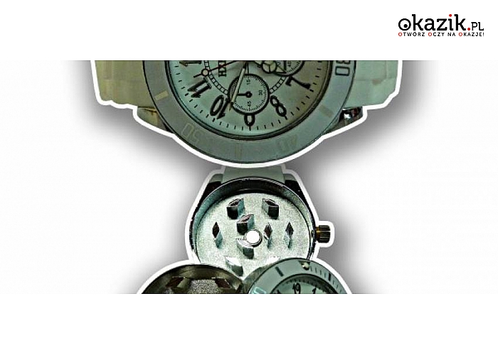 ZEGAREK z ukrytym MŁYNKIEM do suszu roślinnego. Ciekawy gadżet dla każdego palacza! 2 kolory: biały i czarny DO WYBORU. ŚWIETNY POMYSŁ NA PREZENT! (49 zł) 