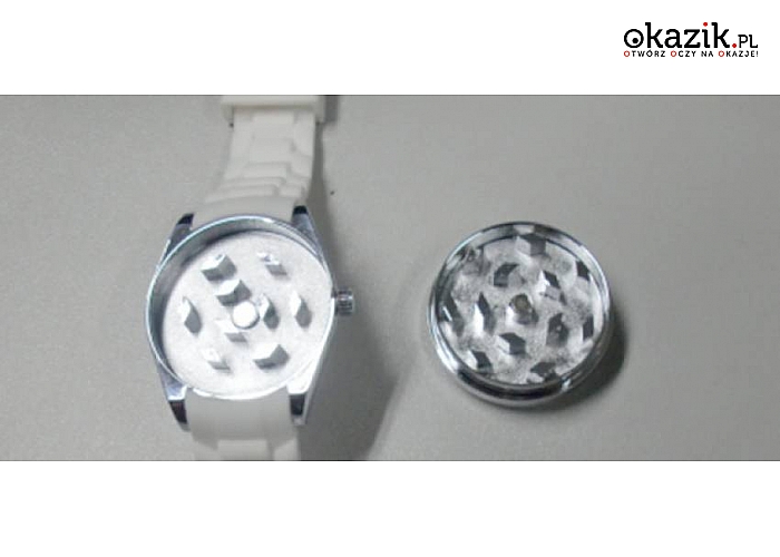 ZEGAREK z ukrytym MŁYNKIEM do suszu roślinnego. Ciekawy gadżet dla każdego palacza! 2 kolory: biały i czarny DO WYBORU. ŚWIETNY POMYSŁ NA PREZENT! (49 zł) 