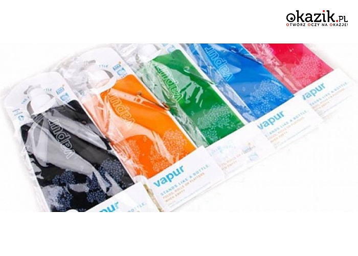 EKO GADŻETY! 3 składane EKO-BIDONY Vapur (13,50 zł) lub BIDON/BUTELKA z wymiennym filtrem węglowym (18 zł) – dla sportowców (biegaczy, kolarzy), trendy mam i osób, które dbają o środowisko! Idealne NA LATO!   
