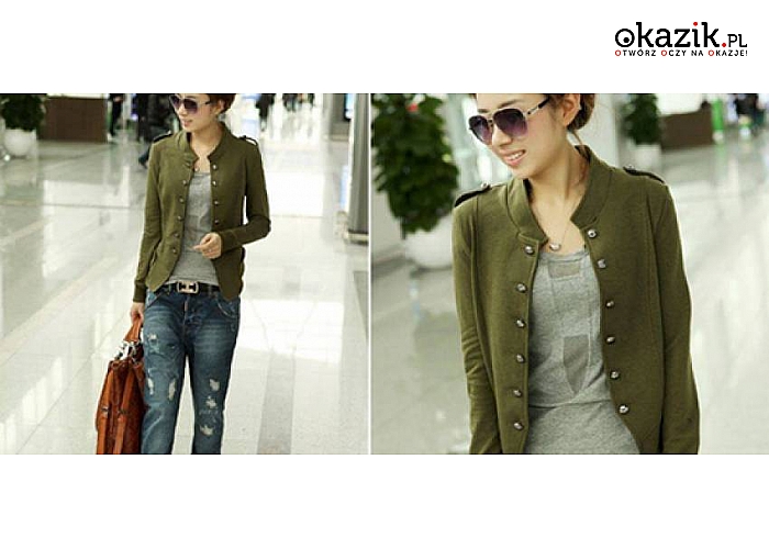 NARZUTKA w STYLU MILITARNYM! Stylowe naramienniki, dwa rzędy guzików, wysoki kołnierz. Dla PRZEBOJOWYCH, PEWNYCH SIEBIE DZIEWCZYN!