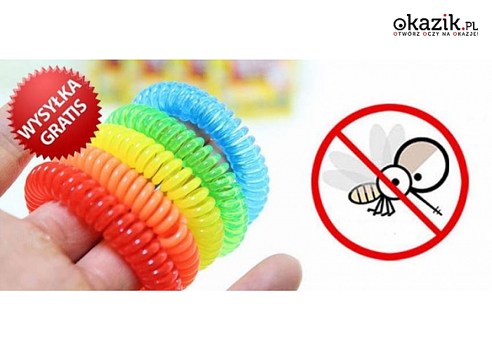 Pożegnaj komary! Bransoletki – sprężynki odstraszające owady. Niezbędne na działce, campingu i nad jeziorem! 100% naturalnych olejków, wysoka skuteczność, cztery kolory do wyboru. Od 18 zł! Przesyłka w cenie kuponu!