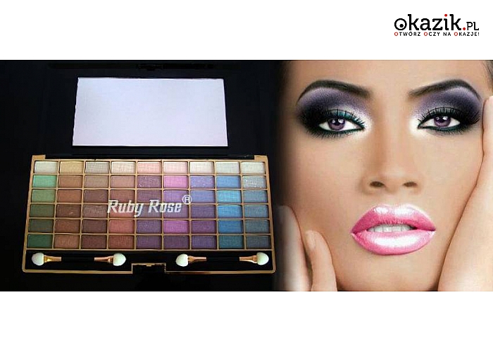 Paleta cieni Ruby Rose! Aż 54 kolory! W zestawie: cienie perłowe, z brokatem, lusterko oraz aplikatury! Świetne na prezent dla każdej kobiety! (29 zł) 