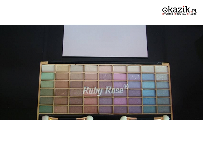 Paleta cieni Ruby Rose! Aż 54 kolory! W zestawie: cienie perłowe, z brokatem, lusterko oraz aplikatury! Świetne na prezent dla każdej kobiety! (29 zł) 