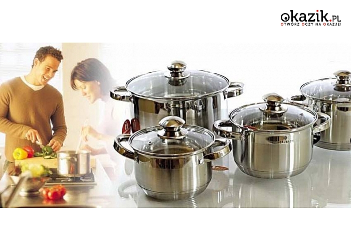  Zestaw 4 garnków indukcyjnych Saubach SB 2292 + pokrywki! Ze stali szlachetnej chromowo- niklowej! Nierdzewne! Praktycznie niezniszczalne! Łatwe w czyszczeniu! Powłoka o działaniu bakteriobójczym! 7-warstwowe indukcyjne dno! ( 128 zł)