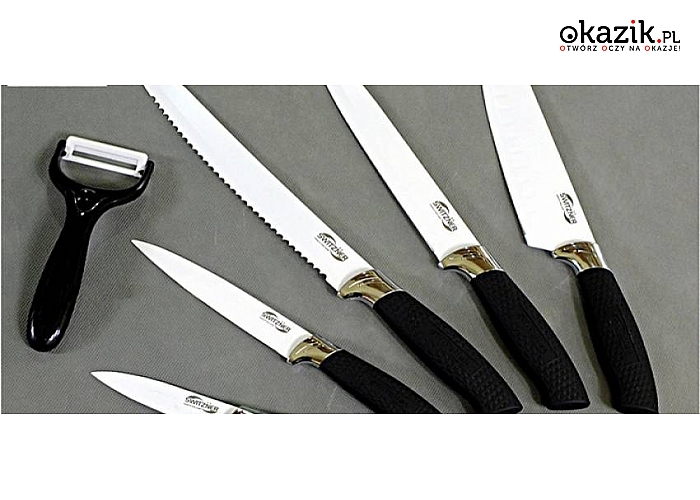 Komplet SZTUĆCÓW na eleganckim stojaku lub zestaw stalowych NOŻY kuchennych. Praktyczny i estetyczny design! Doskonały pomysł na prezent! (od 41 zł)