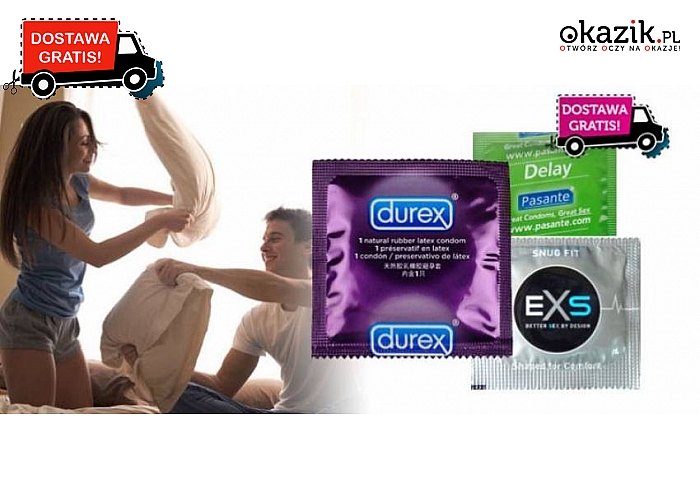 Prezerwatywy DUREX i PASANTE! 50 lub 100 sztuk! Różne rodzaje w zestawach: klasyczne, super cienkie, pogrubiane, prążkowane, smakowe, a nawet świecące! Łóżkowa zabawa gwarantowana! Koszt przesyłki w cenie kuponu! Już od 39 zł! 