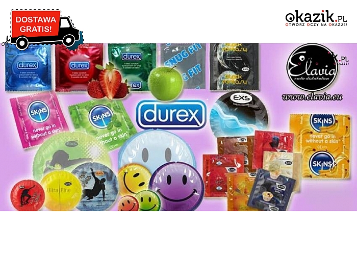 Prezerwatywy DUREX i PASANTE! 50 lub 100 sztuk! Różne rodzaje w zestawach: klasyczne, super cienkie, pogrubiane, prążkowane, smakowe, a nawet świecące! Łóżkowa zabawa gwarantowana! Koszt przesyłki w cenie kuponu! Już od 39 zł!