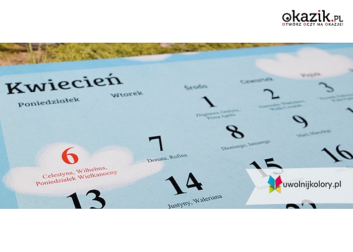 FOTOKALENDARZ z UwolnijKolory.pl! Format A3! Zaprojektuj swój niepowtarzalny kalendarz! Pomysł na prezent! Koszt przesyłki w cenie kuponu! (od 25 zł)