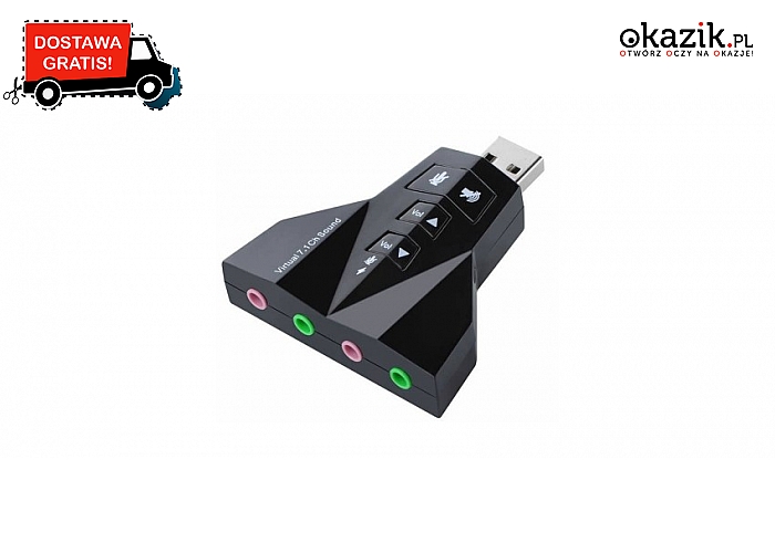 Przejściówka USB - Audio. Możesz podłączyć jednocześnie 4 urządzenia.