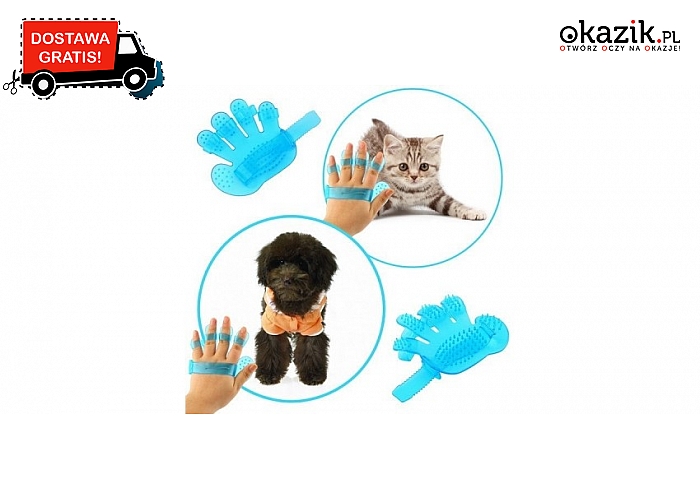 Plastikowa rękawica do masażu zwierząt.