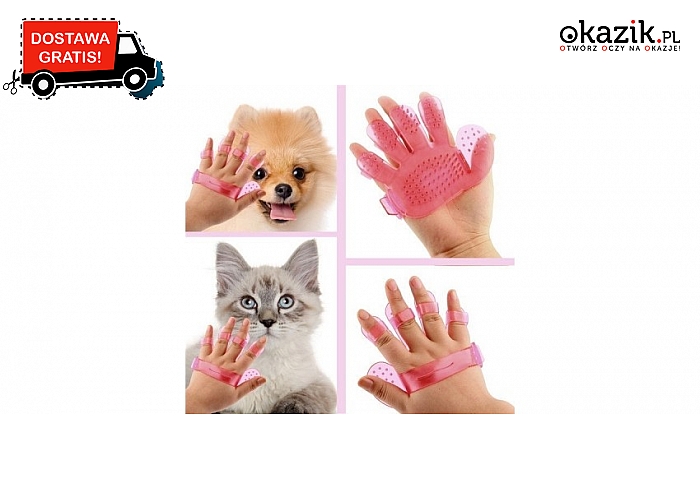 Plastikowa rękawica do masażu zwierząt.