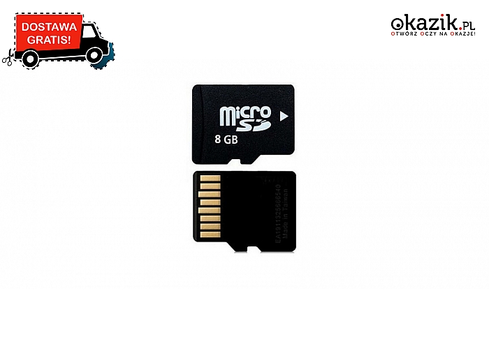 Karta pamięci micro sd o pojemności 8 GB.