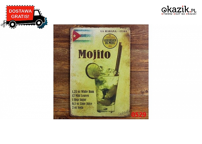 Metalowy poster "Mojito". Metalowy plakat o wymiarach 20x30 cm.