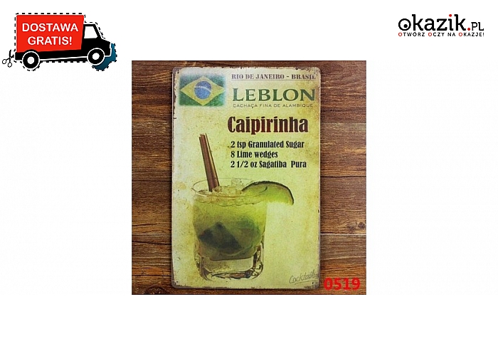 Metalowy poster "Caipirinha". Plakat o wymiarach 20x30 cm.