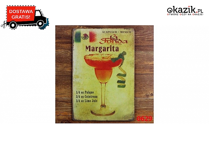 Metalowy poster "Margarita" o wymiarach 20x30 cm.