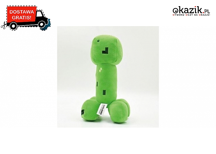 Pluszowy Creeper to zabawka w kolorze zielonym o wysokości 18 cm.
