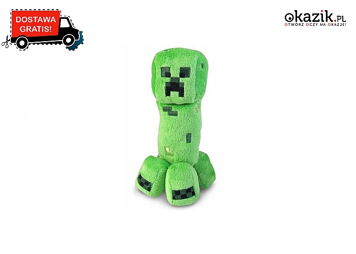 Pluszowy Creeper to zabawka w kolorze zielonym o wysokości 18 cm.