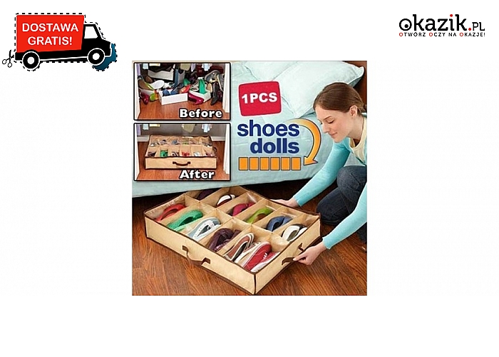 Materiałowy organizer na obuwie mieszczący 12 par butów.