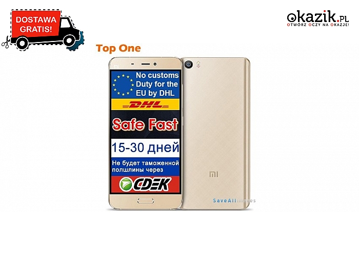 Smartphone Xiaomi Mi 5.  Bateria o pojemności 3000 mAh. Ultra slim <9 mm
