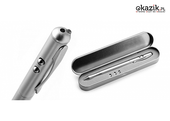 Laser, rysik, latarka i długopis w jednym! W metalowym etui. (17,90 zł)