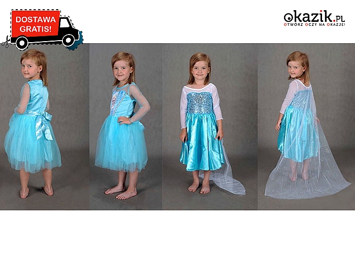 Sukienka dla dziewczynki w stylu „Krainy Lodu”, dwa modele.  Przesyłka GRATIS (119 zł)