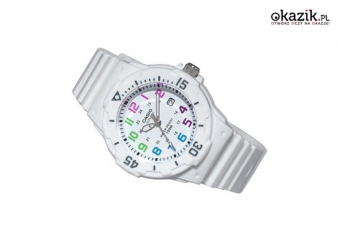 Biały zegarek klasyczny marki CASIO z datownikiem (94 zł)