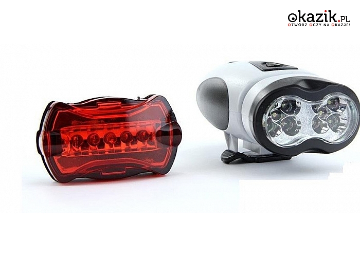 Oświetlenie rowerowe z diodami LED: przednie białe i tylne czerwone (25 zł)
