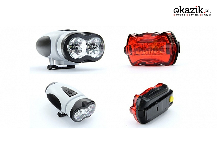 Oświetlenie rowerowe z diodami LED: przednie białe i tylne czerwone (25 zł)