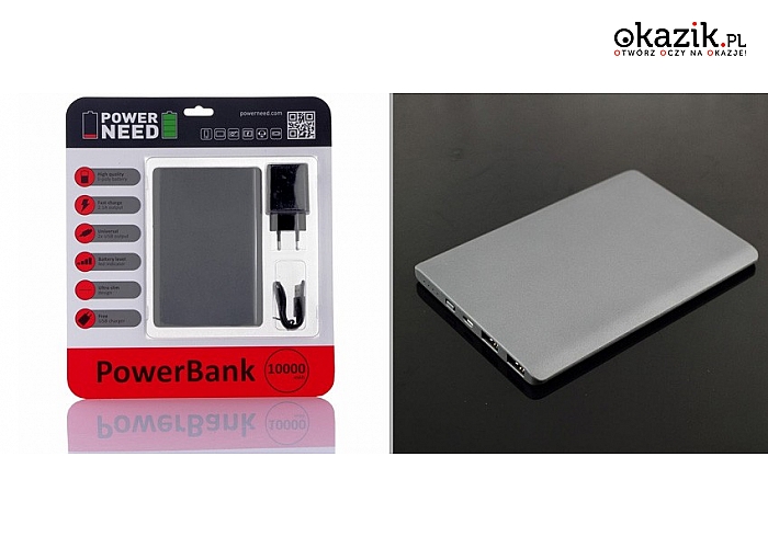 PowerBank 10000mAh. 2 gniazdka USB – można naładować 2 urządzenia w tym samym czasie (99 zł)