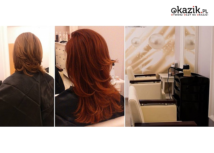 Pakiet usług fryzjerskich: koloryzacja ombre, strzyżenie, modelowanie i pielęgnacja. Studio Fryzur Le Cheveu.