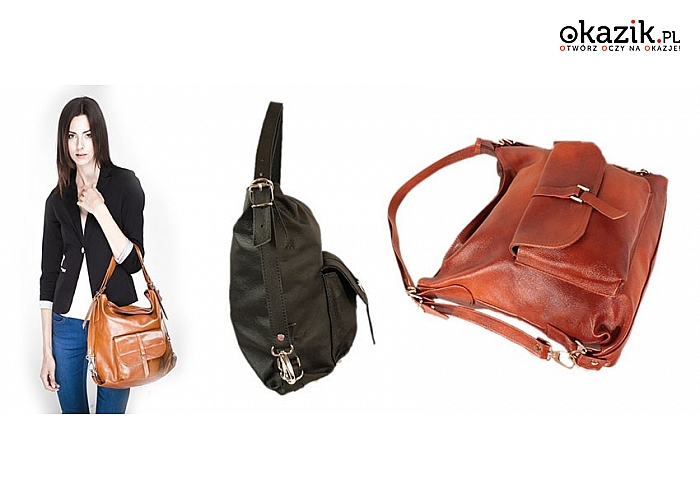 Funkcjonalna skórzana damska torba 3w1 – torebka, listonoszka, plecak. Różne kolory do wyboru. (135.99 zł)