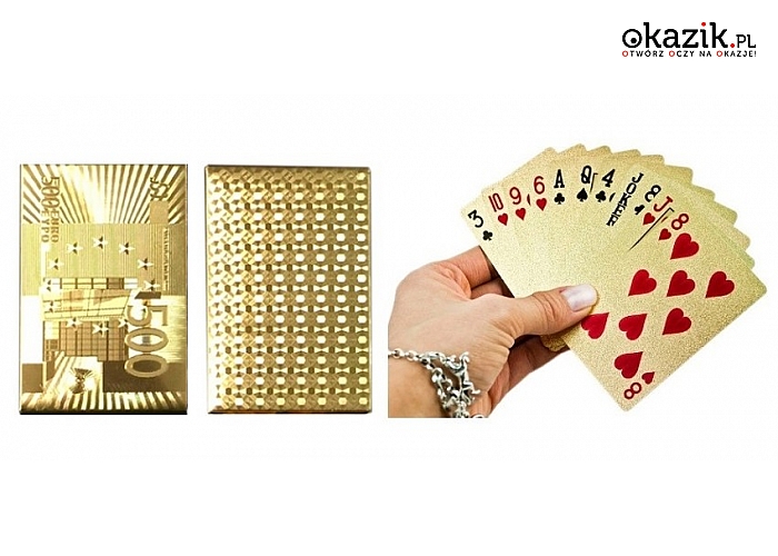 Talia ekskluzywnych, plastikowych, złotych kart do gry: 2 wzory do wyboru. (od 44 zł)