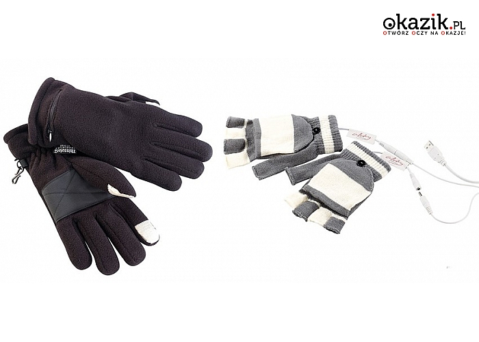 Podgrzewane rękawiczki: bez palcy na USB lub z palcami na baterie – różne rozmiary. (od 49 zł)