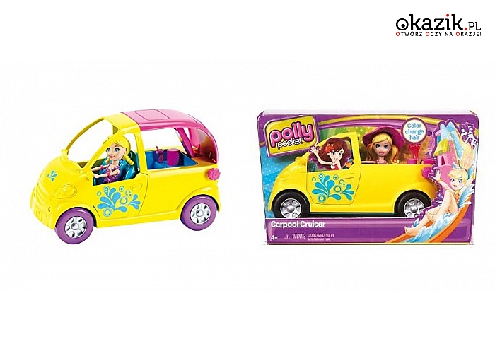 Polly Pocket: atrakcyjny zabawkowy samochód z jacuzzi i otwieranym dachem + lalka i akcesoria. (60 zł)