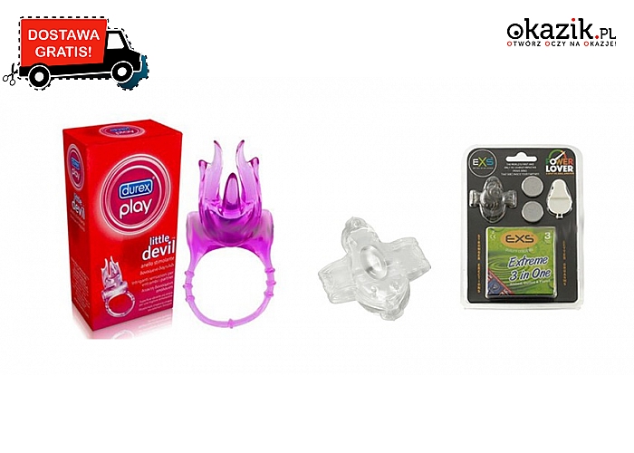 Nakładka wibracyjna DUREX LITTLE DEVIL lub EXS G-Lover + komplet prezerwatyw! Koszt przesyłki w cenie kuponu!