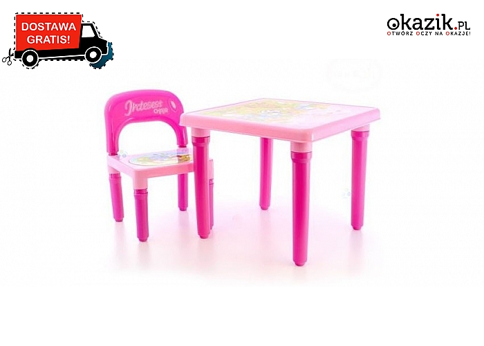 Zestaw dziecięcy: małe krzesełko i stoliczek, różowy kolor + atrakcyjne dodatki. Wysyłka GRATIS! (149 zł)