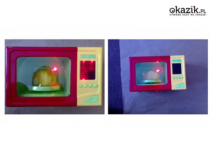 Zabawkowa, interaktywna mikrofalówka z ruchomym talerzem i światłem