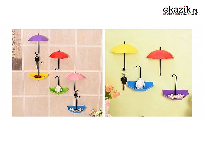 Zestaw ozdobnych kolorowych wieszaków  na ścianę w kształcie parasolek (3szt)