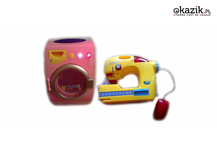Zabawkowy interaktywny zestaw do małej gospodyni. Maszyna do szycia lub pralka do wyboru.