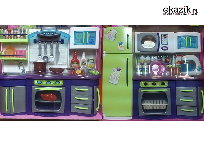 Zabawkowa kuchenka z bogatym wyposażeniem: idealna dla dziewczynki i jej lalek, 2 modele. (94 zł)